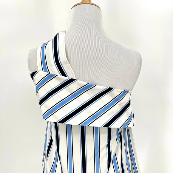 MSGM Shirt Womens 38 XS White Black Striped Silk One Shoulder Asymmetric Top - Picture 4 of 14